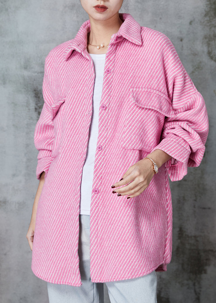 Pink Striped Corduroy Coat Oversized Pockets Spring