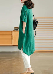 Jade Green Linen Women Casual Linen Shirt Dress - bagstylebliss