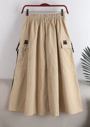 Plus Size Apricot High Waist Pockets A Line Skirt Fall