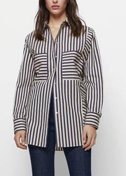 Plus Size Asymmetrical Striped Patchwork Shirts Spring