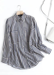 Plus Size Asymmetrical Striped Patchwork Shirts Spring