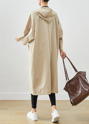 Plus Size Beige Hooded Oversized Cotton Coats Batwing Sleeve