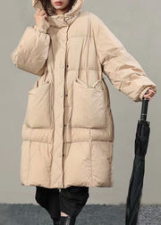 Plus Size Beige Hooded Solid Pockets Duck Down Winter Coats