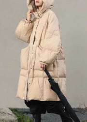 Plus Size Beige Hooded Solid Pockets Duck Down Winter Coats