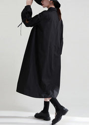 Plus Size Black Asymmetrical Cinched Solid Cotton Dresses Fall