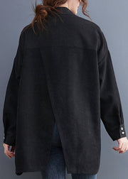 Plus Size Black Asymmetrical Patchwork Cotton Blouses Fall