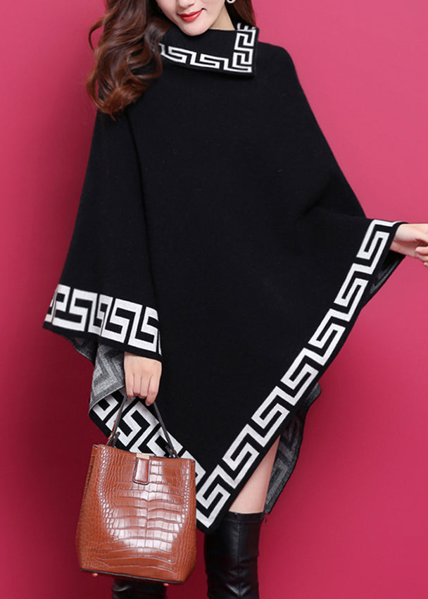 Plus Size Black Asymmetrical Print Patchwork Knit Sweaters Dresses Fall