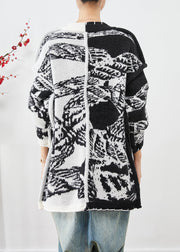 Plus Size Black Asymmetrical Tie Dye Knit Cardigans Fall