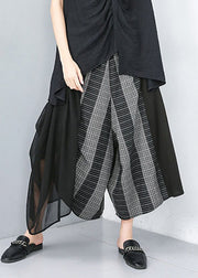 Plus Size Black Asymmetrical design Elastic Waist Wide Leg Pants Summer