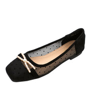 Plus Size Black Bow Splicing Diamond Hollow Out Flat Shoes