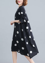 Plus Size Black Dot Lace Up Patchwork Chiffon Dresses Fall