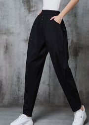 Plus Size Black Elastic Waist Cotton Harem Pants Spring