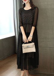 Plus Size Black Embroideried Patchwork Chiffon Party Dress Summer