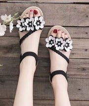 Plus Size Black Flat Sandals Peep Toe Soft Splicing Floral