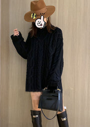 Plus Size Black High Neck Oversized Cable Knit Sweater Tops Winter