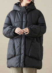 Plus Size Black Hooded Pockets Fine Cotton Filled Womens Parka Winter