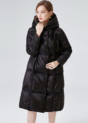 Plus Size Black Hooded Zip Up Duck Down Jacket In Winter