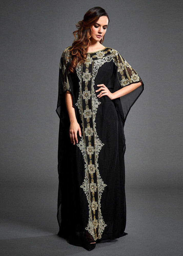 Plus Size Black O-Neck Print Chiffon Maxi Dresses Summer