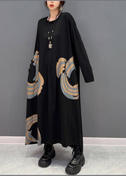 Plus Size Black O-Neck Print Maxi Dresses Spring