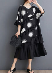 Plus Size Black O Neck Ruffled Patchwork Chiffon Dress Summer