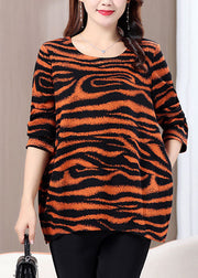 Plus Size Black O-Neck Striped Top Half Sleeve