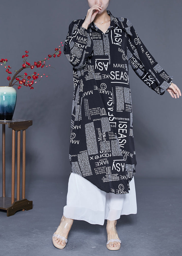 Plus Size Black Oversized Letter Print Chiffon Shirt Dresses Summer