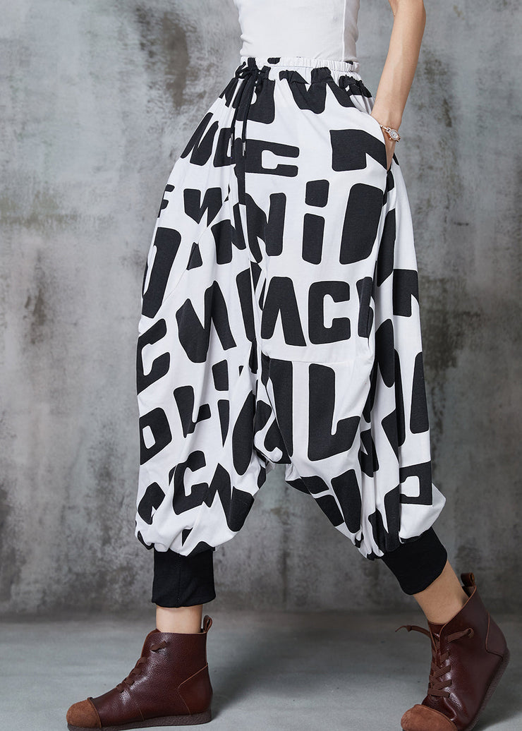 Plus Size Black Oversized Letter Print Cotton Lantern Pants Spring