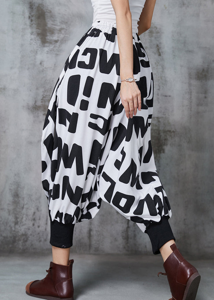 Plus Size Black Oversized Letter Print Cotton Lantern Pants Spring