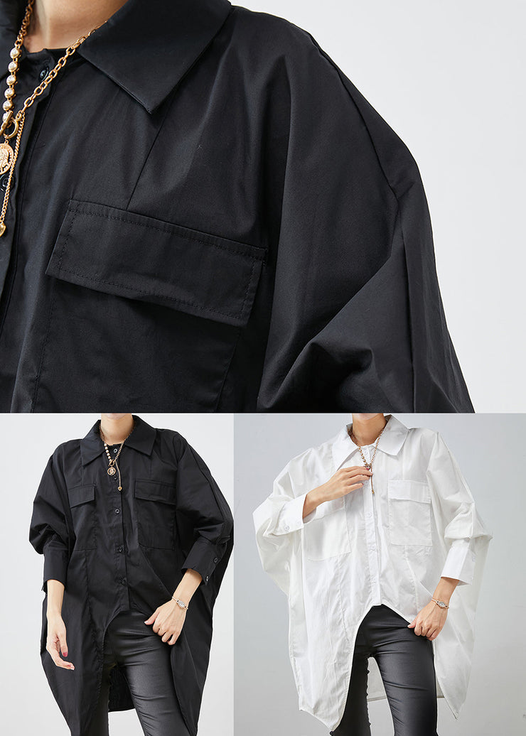 Plus Size Black Oversized Low High Design Cotton Shirts Fall