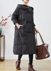 Plus Size Black Oversized Patchwork Duck Down Jacket In Winter