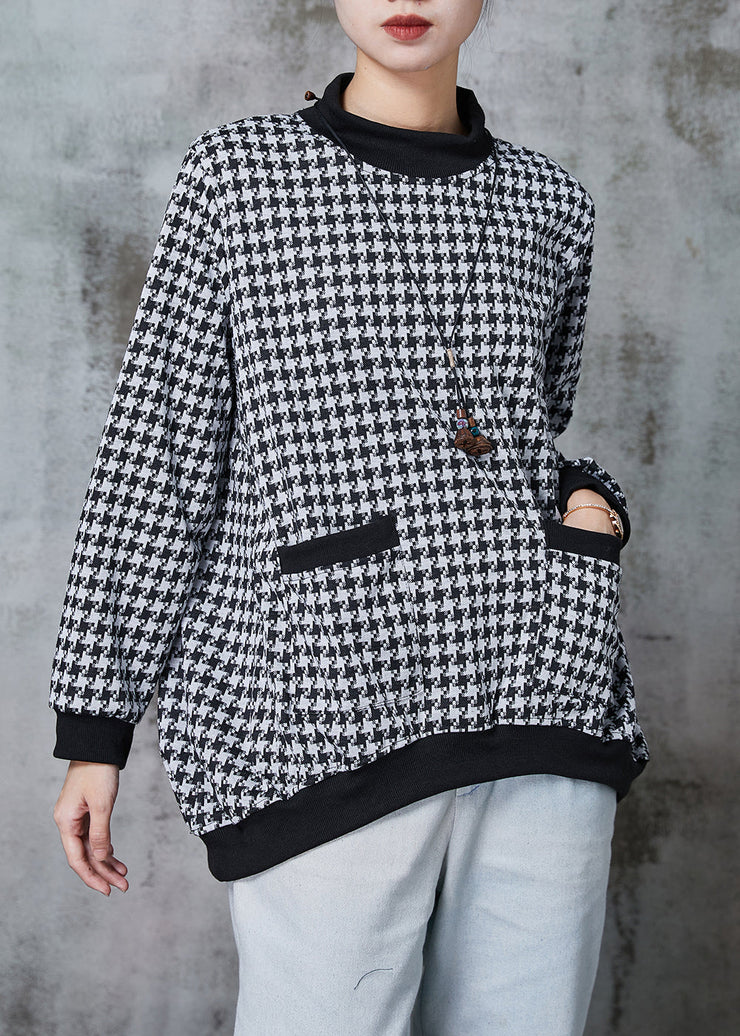 Plus Size Black Oversized Plaid Cotton Sweatshirt Spring