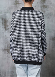 Plus Size Black Oversized Plaid Cotton Sweatshirt Spring