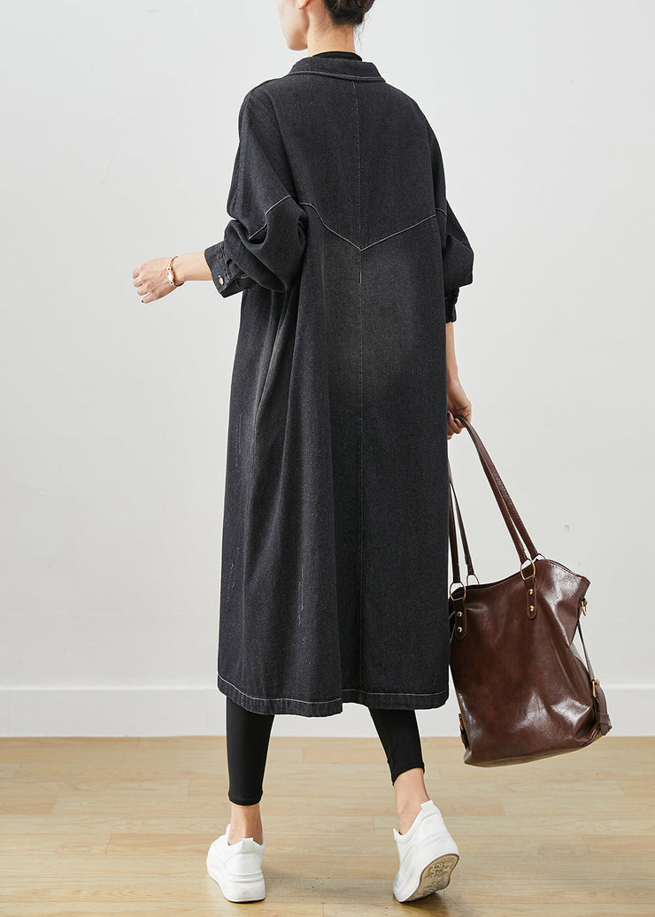 Plus Size Black Oversized Pockets Cotton Coats Fall