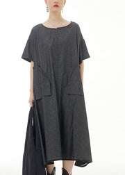 Plus Size Black Patchwork Solid Cotton Long Dress Summer