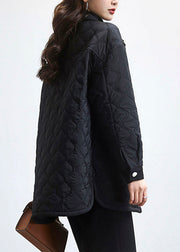 Plus Size Black Peter Pan Collar Button Cotton Filled Coat Long Sleeve