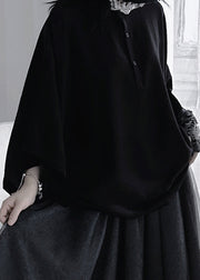 Plus Size Black Stand Collar Button Shirt Long Sleeve