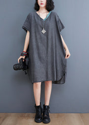 Plus Size Black V Neck Patchwork Denim Dresses Summer