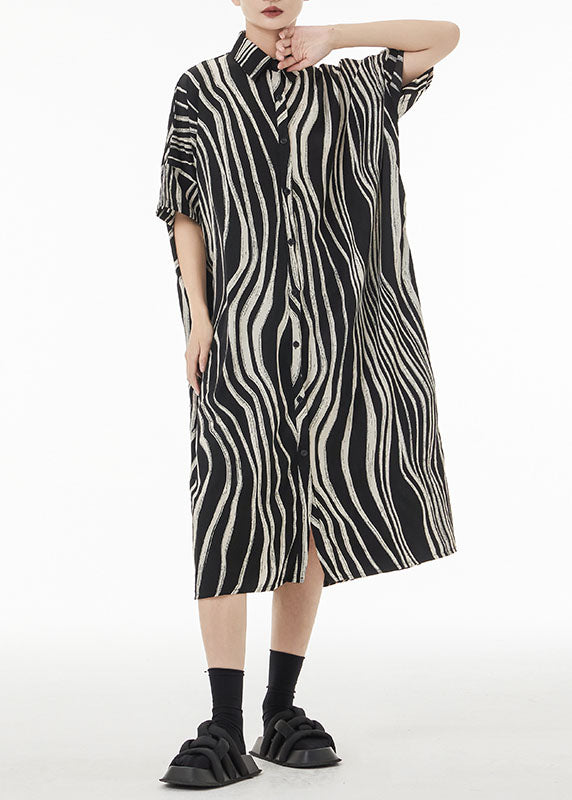 Plus Size Black Zebra Pattern Oversized Cotton Shirt Dress Summer