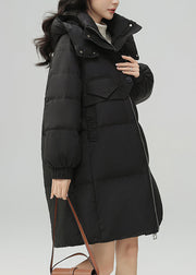 Plus Size Black Zippered Pockets Patchwork Duck Down Coat Winter