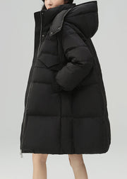 Plus Size Black Zippered Pockets Patchwork Duck Down Coat Winter