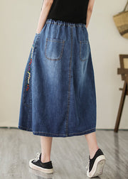 Plus Size Blue Embroideried Pockets Denim Skirts Summer