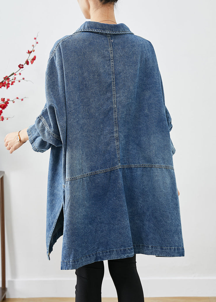 Plus Size Blue Oversized Big Pockets Denim Coats Fall