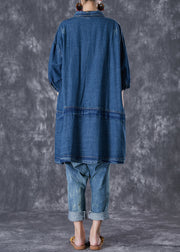 Plus Size Blue Oversized Patchwork Denim Ripped Trench Coats Fall