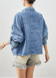 Plus Size Blue Oversized Pockets Denim Coat Fall