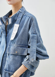 Plus Size Blue Oversized Pockets Denim Coat Fall