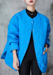 Plus Size Blue Oversized Pockets Fine Cotton Filled Coats Spring