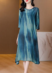 Plus Size Blue Oversized Tie Dye Silk A Line Dress Summer