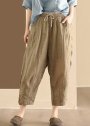 Plus Size Blue Pockets Elastic Waist Linen Harem Pants Summer