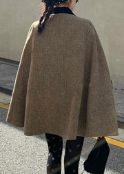 Plus Size Brown Peter Pan Collar Zippered Woolen Coats Winter