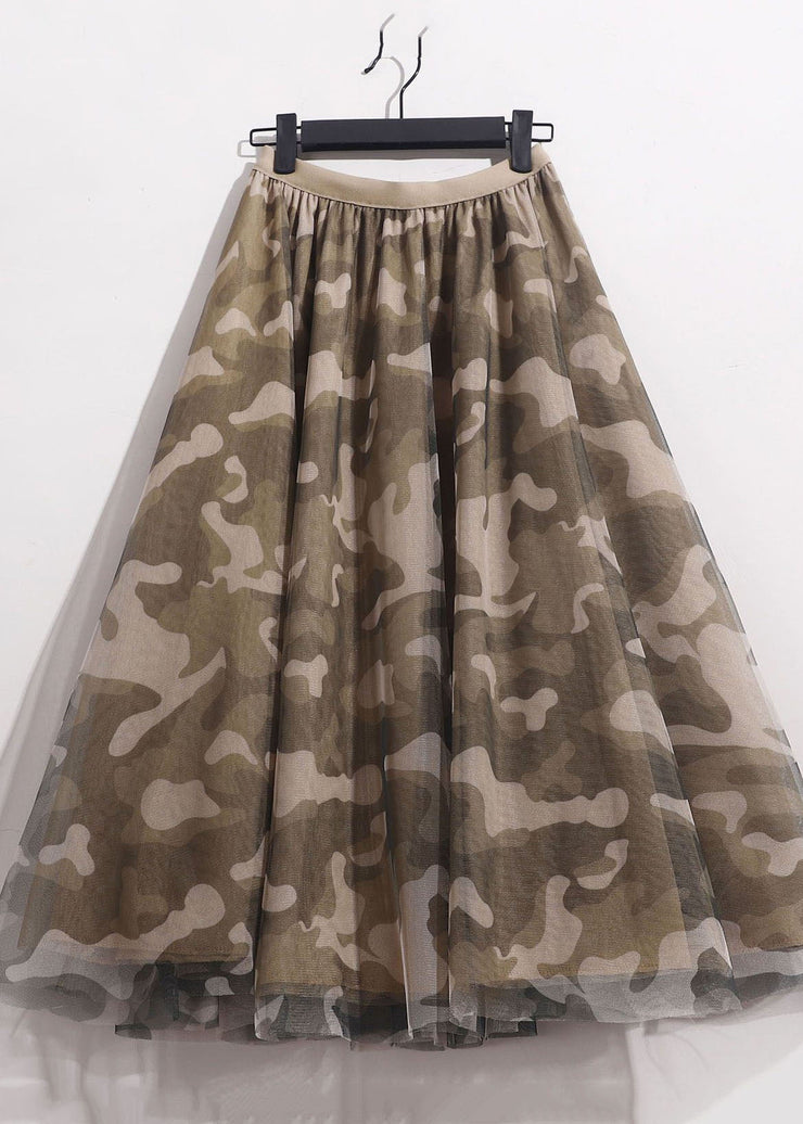 Plus Size Camouflage Print Elastic Waist Tulle Vacation Skirts Spring